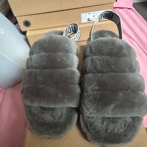 UGG Gray Fluffy Slippers